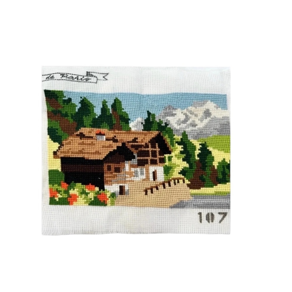 Vintage Cross Stitch Sampler de Paris 107 Handmade Needlepoint Art 8”x5.5”